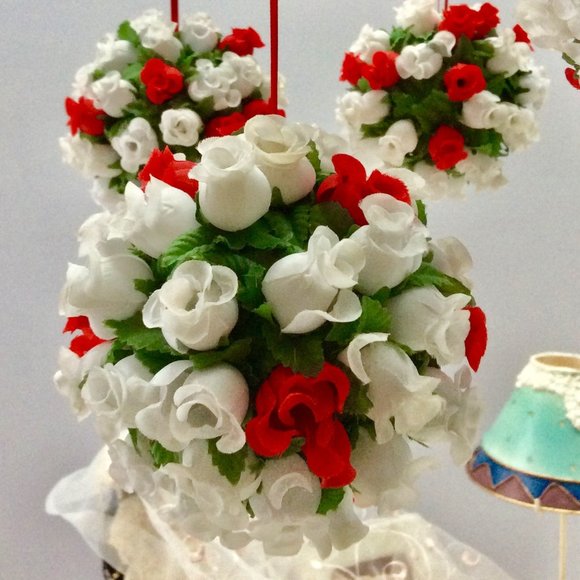 Victorian Red & White Tea Rose Hand Made Holiday Decorations - Picture 3 of 6